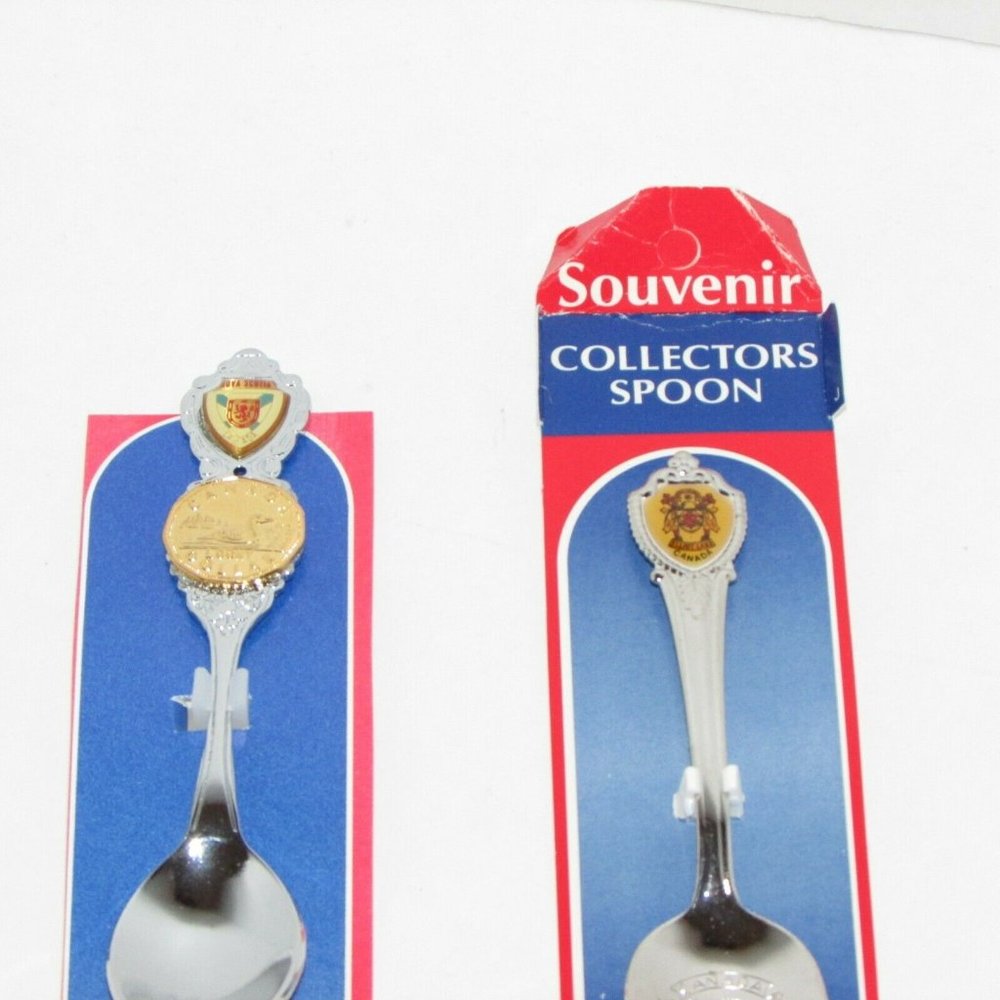 2 Vintage Collector Spoons Canada Souvenir Nova Scotia Loonie & Elliott Lake